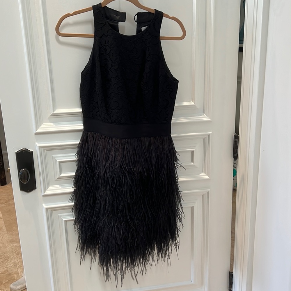 Milly Black Lace Dress With Feather Skirt
